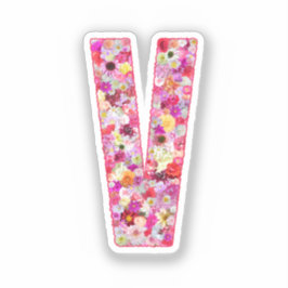Roze Bloemen Botanisch Monogram Letter V Voor Haar Sticker