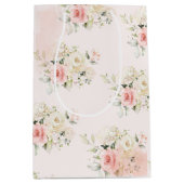 Roze Bloemen Botanische 75e Verjaardagsfeest Medium Cadeauzakje (Voorkant)