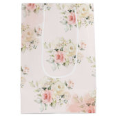 Roze Bloemen Botanische 75e Verjaardagsfeest Medium Cadeauzakje (Achterkant)