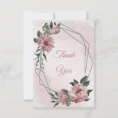 roze bloemen botanische bruiloft bedankkaart (Voorkant)
