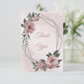 roze bloemen botanische bruiloft bedankkaart (Staand voorkant)