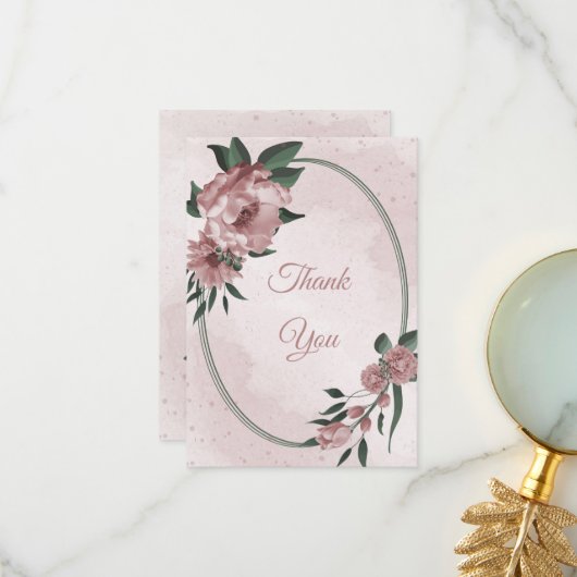roze bloemen botanische bruiloft bedankkaart (Voorkant / Achterkant in situ)