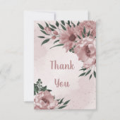 roze bloemen botanische bruiloft bedankkaart (Voorkant)