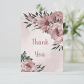 roze bloemen botanische bruiloft bedankkaart (Staand voorkant)