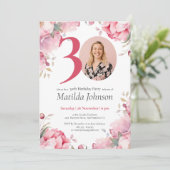 Roze Bloemen Botanische Custom Foto 30ste Verjaard Kaart (Staand voorkant)