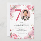 Roze Bloemen Botanische Custom Foto 70ste Verjaard Kaart (Voorkant)