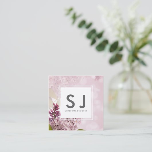  roze bloemen botanische landschapsontwerper vierkante visitekaartje (Staand voorkant)