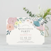 Roze Bloemen Botanische Quinceañera Kaart (Staand voorkant)