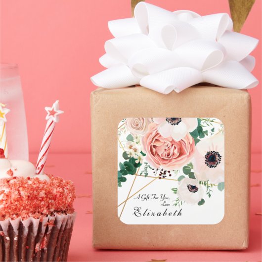 Roze Bloemen Botanische Tuin Bloem Boeket Custom Vierkante Sticker (Feest)