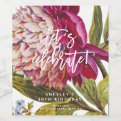 Roze Bloemen Botanische Verjaardagsfeestfles Wijn Etiket (Enkel label)