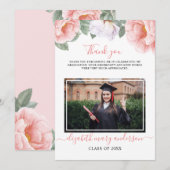 Roze Bloemen Botanische Waterverf Afstuderen Bedankkaart (Voorkant / Achterkant)