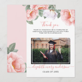 Roze Bloemen Botanische Waterverf Afstuderen Bedankkaart