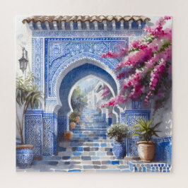 Roze Bloemen Bougainvillea Marokko Blauwe Tegels Legpuzzel