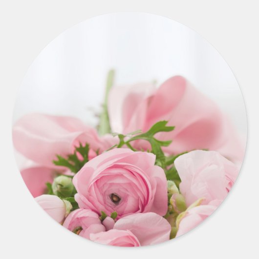 Roze bloemen Bouquet, Romance liefdeshuwelijk Ronde Sticker (Voorkant)