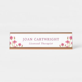 Roze bloemen Bourgogne Tekst Bureau Naambordje