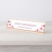 Roze bloemen Bourgogne Tekst Bureau Naambordje (Voorkant)