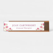 Roze bloemen Bourgogne Tekst Bureau Naambordje (Voorkant)