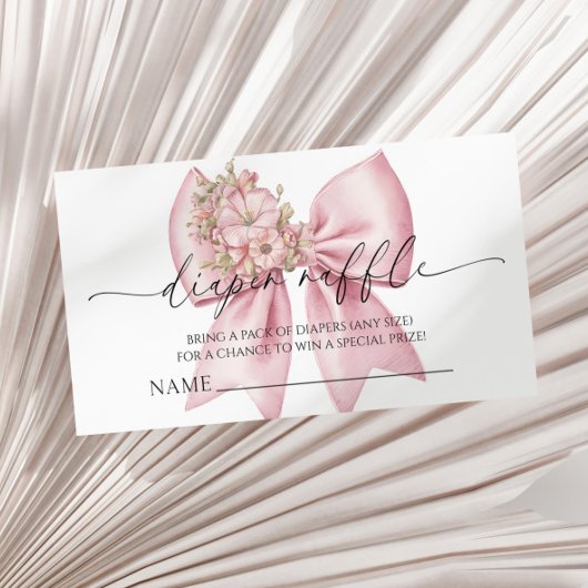 Roze Bloemen Bow Baby shower Luier Raffle Informatiekaartje