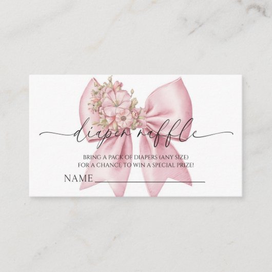 Roze Bloemen Bow Baby shower Luier Raffle Informatiekaartje (Voorkant)