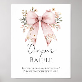 Roze Bloemen Bow Baby shower Luier Raffle Poster