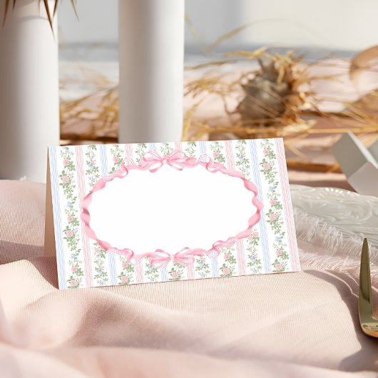Roze Bloemen Bow Baby shower Plaatskaartje