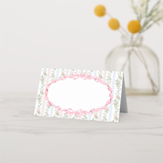 Roze Bloemen Bow Baby shower Plaatskaartje (Voorkant)
