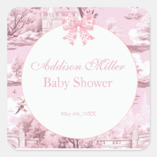 Roze Bloemen Bow Coquette Baby Meisje Douche Nap Vierkante Sticker