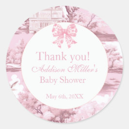 Roze Bloemen Bow Coquette Baby Meisje Douche Ronde Sticker
