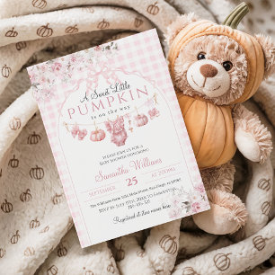 Roze Bloemen Bow Little Pumpkin Girl Baby shower Kaart