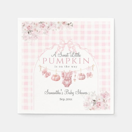 Roze Bloemen Bow Little Pumpkin Girl Baby shower Servet (Voorkant)