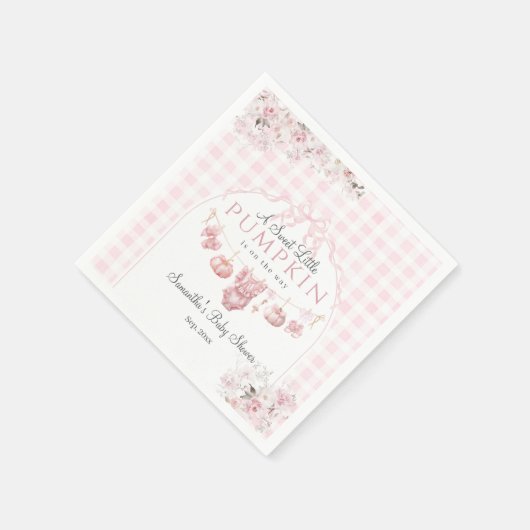 Roze Bloemen Bow Little Pumpkin Girl Baby shower Servet (Hoek)