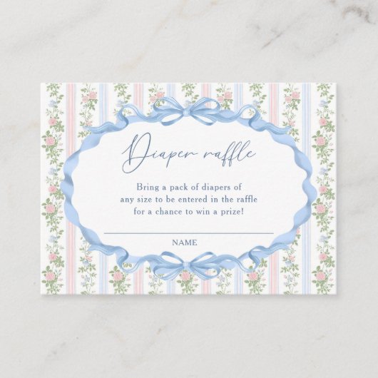 Roze Bloemen Bow Luier Raffle Ticket Informatiekaartje (Voorkant)