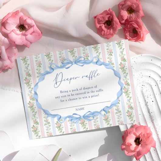 Roze Bloemen Bow Luier Raffle Ticket Informatiekaartje