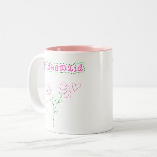 Roze bloemen Bridesmaid Tweekleurige Koffiemok (Voorkant links)