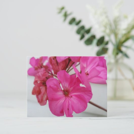 Roze bloemen briefkaart (Staand voorkant)