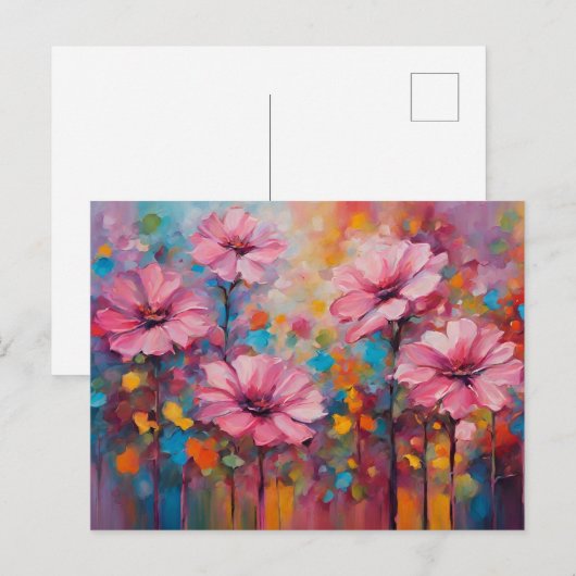 Roze Bloemen Briefkaart (Voorkant / Achterkant)