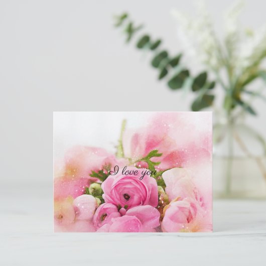 roze bloemen briefkaart (Staand voorkant)