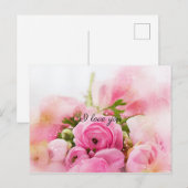  roze bloemen briefkaart (Voorkant / Achterkant)