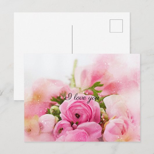  roze bloemen briefkaart (Voorkant / Achterkant)