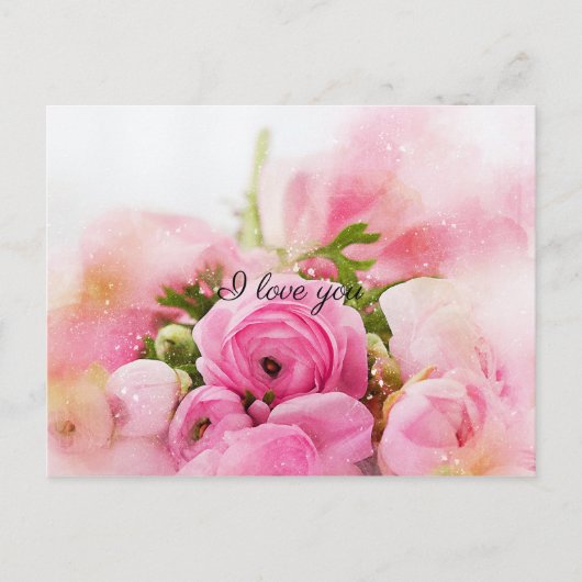  roze bloemen briefkaart (Voorkant)