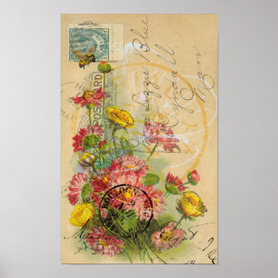 Roze bloemen Briefkaart Digitale Kunst Poster