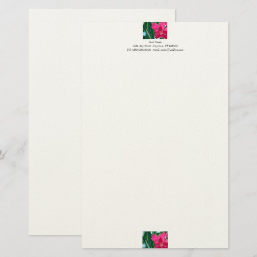 Roze bloemen briefpapier (Voorkant / Achterkant)