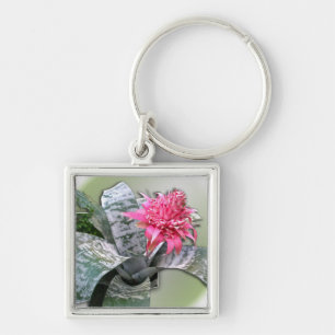 Roze bloemen Bromeliad Sleutelhanger