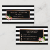 Roze Bloemen Brons Lijst op Stripes Visitekaartje (Voorkant / Achterkant)