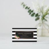 Roze Bloemen Brons Lijst op Stripes Visitekaartje (Staand voorkant)