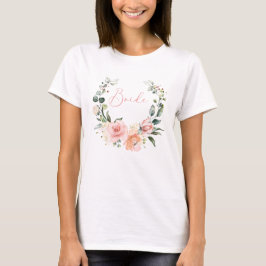 Roze Bloemen Bruid Script Waterverf krans T-shirt