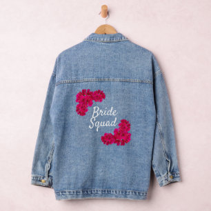Roze Bloemen Bruid Squad Denim Jacket