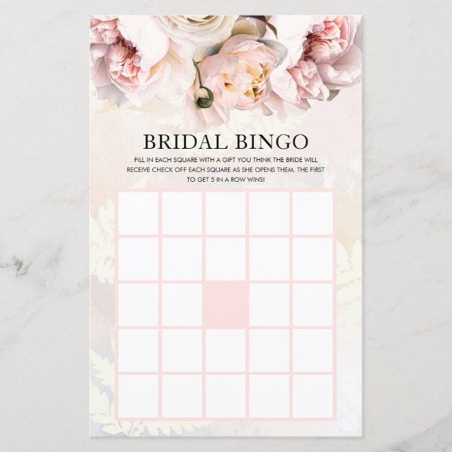 Roze Bloemen Bruids Bingo Game Kaart (Voorkant)