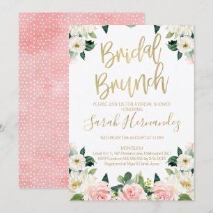 Roze Bloemen Bruids Brunch Bruids Douche Uitnodigi Kaart