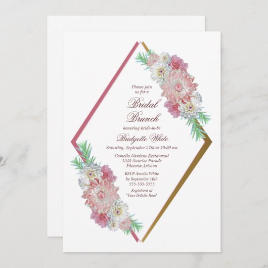 Roze Bloemen Bruids Brunch Kaart (Voorkant / Achterkant)